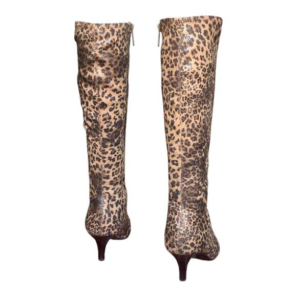 Impo Camel Norris Cheetah Suedy Side Zip Stretch Pointed Toe Boots Women's Sz 8M - Picture 7 of 9